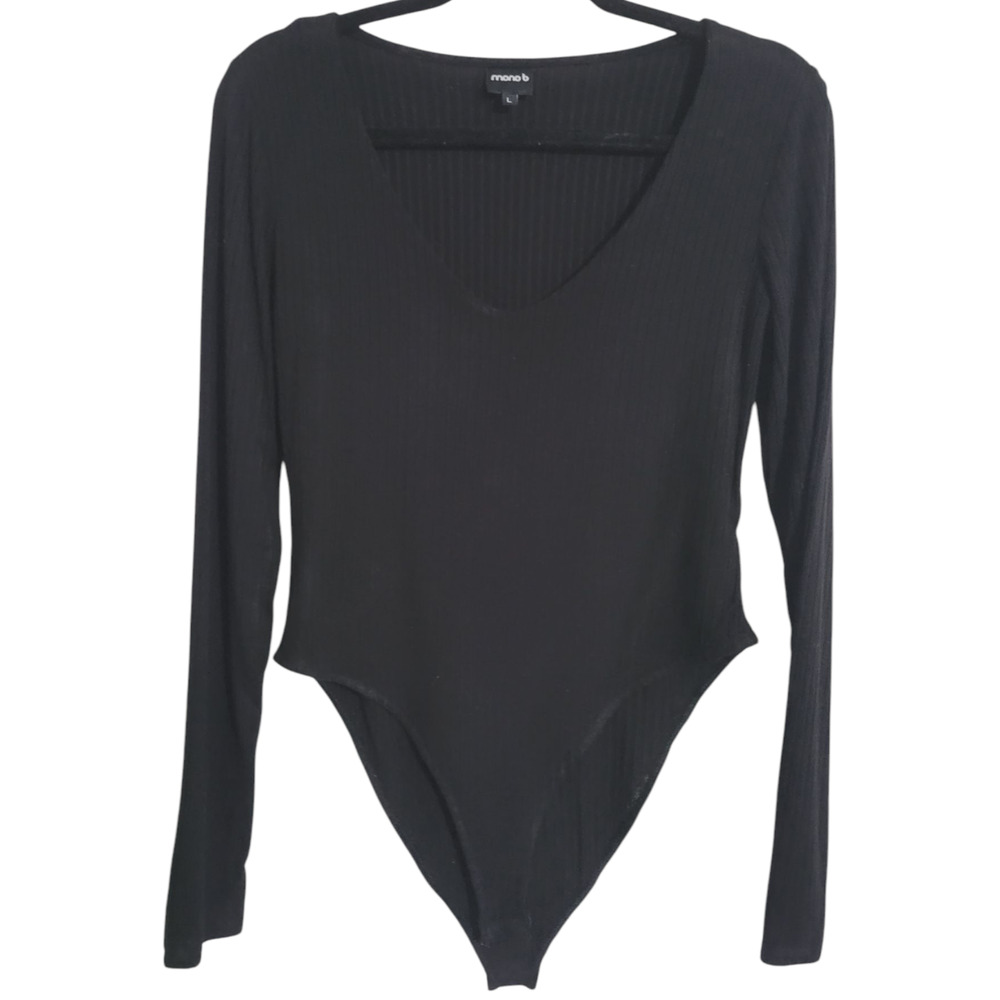 Mono B - Double Layered‎ Long Sleeve Bodysuit - Black size L  (X02G)